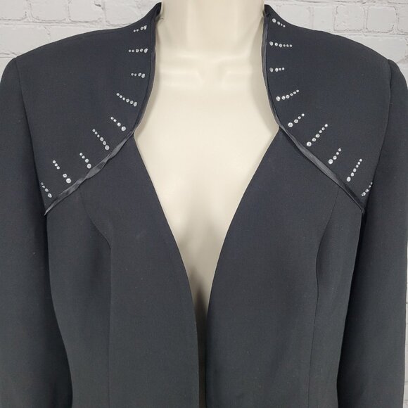 Serafina Black Open Rhinestone Ruffle Cuff Shoulder Pads Lined Jacket Size 14 - Picture 7 of 12